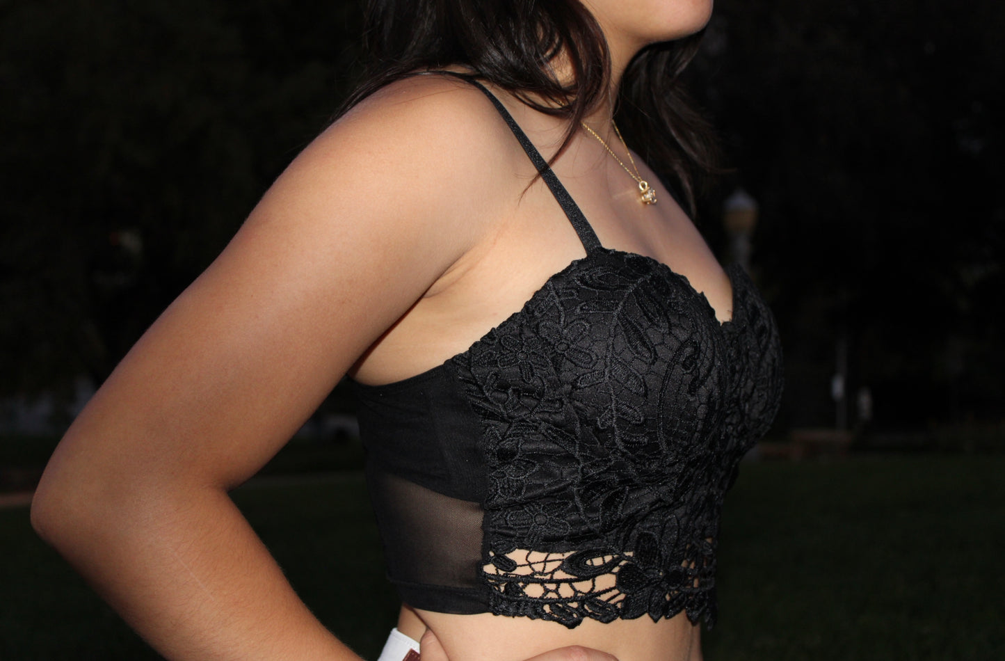 Black Lace Front Crop Top