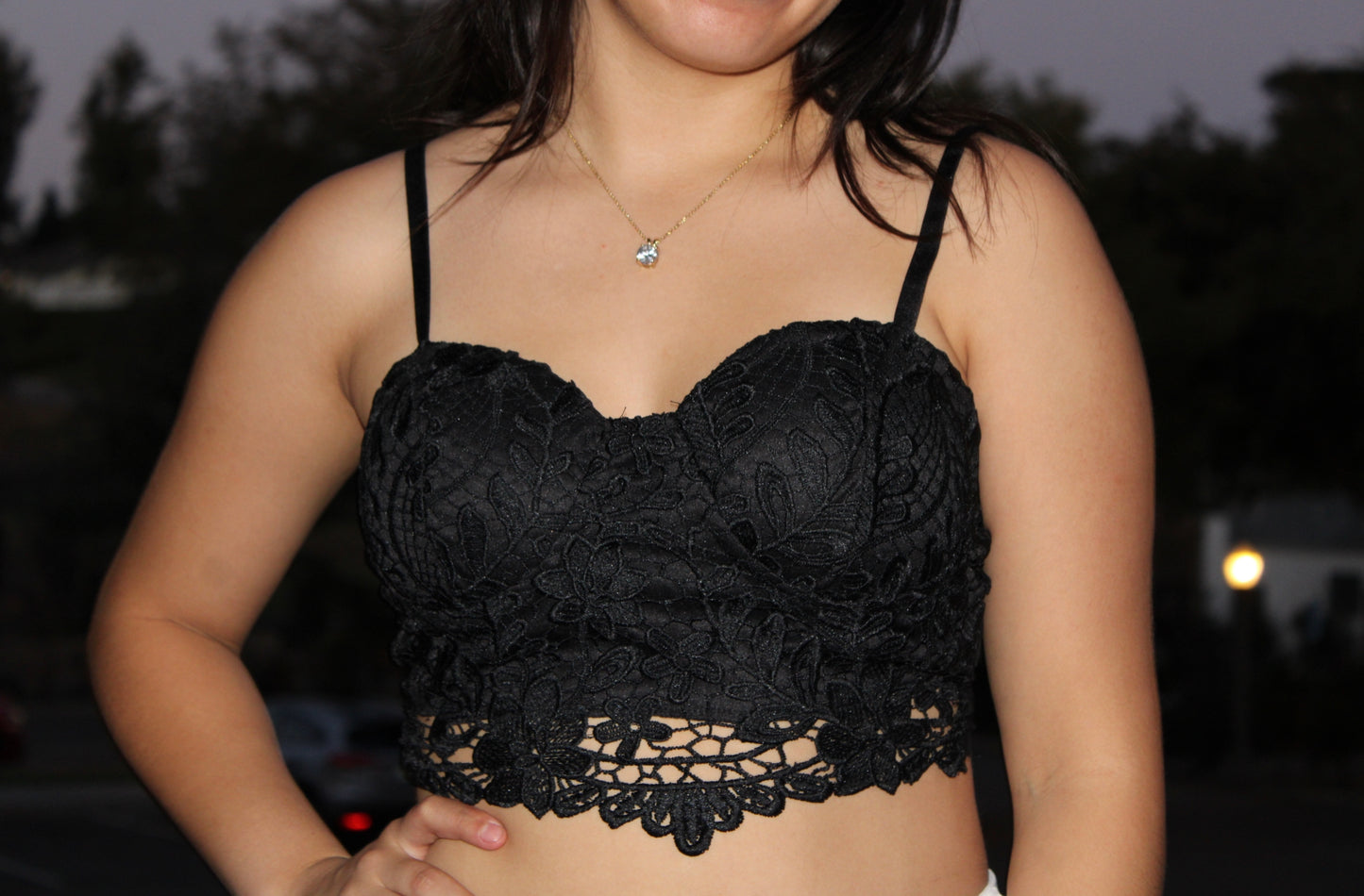 Black Lace Front Crop Top
